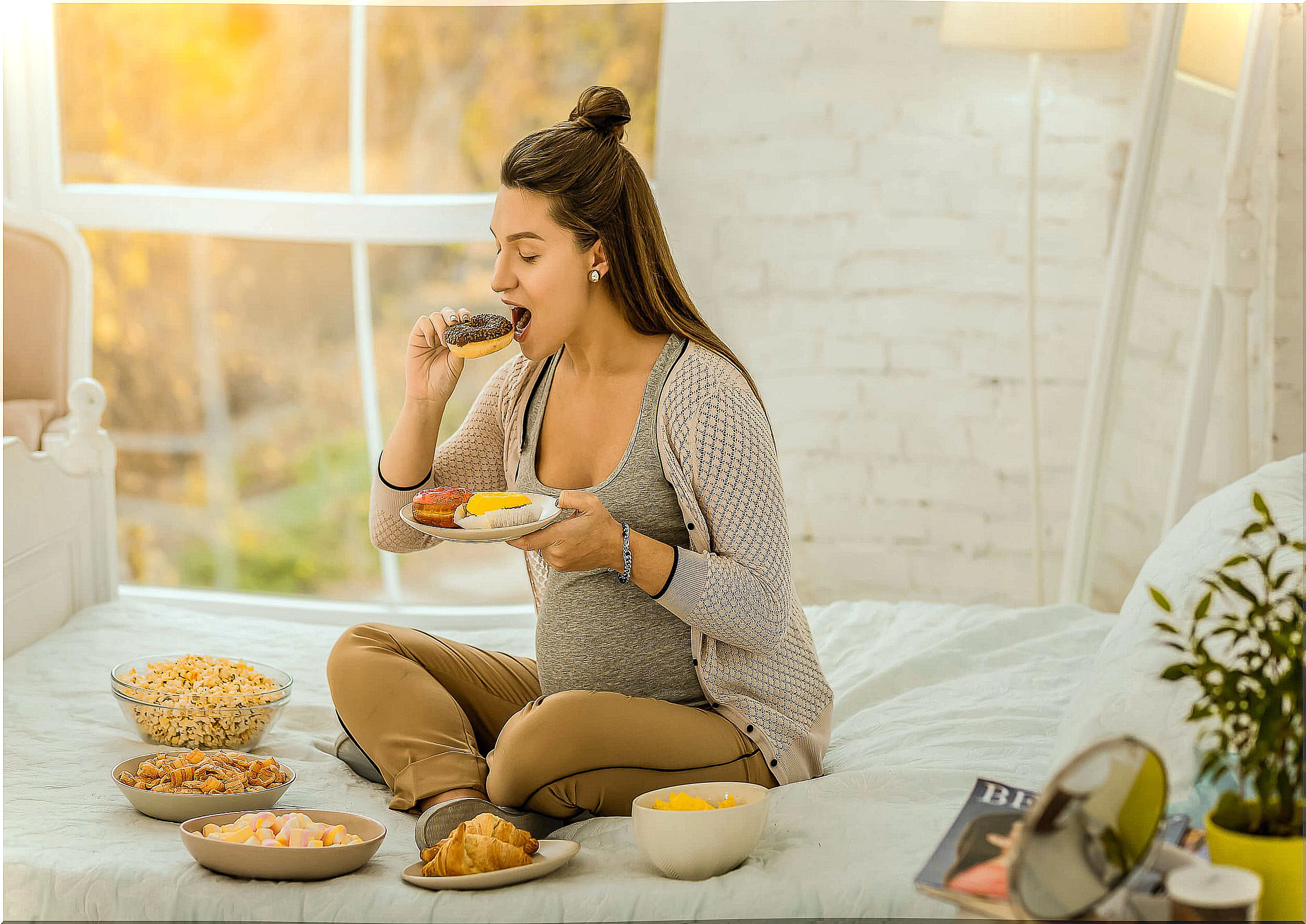 Pregnant woman with sweet cravings.