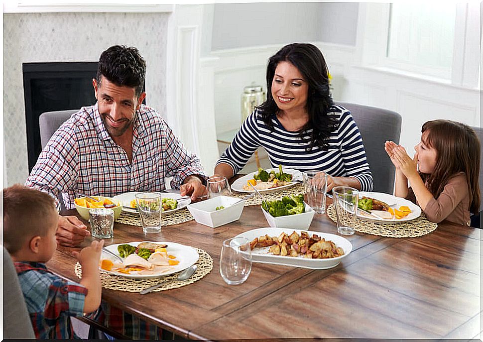 Family eating together, one of a kind of healthy families.